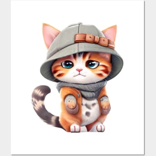 Cute Cartoon Cat wearing a Hat Posters and Art